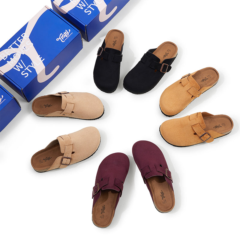Trary Potato Clogs - Premium Vegan Suede Comfort Clogs with Cork Footbed | Unisex