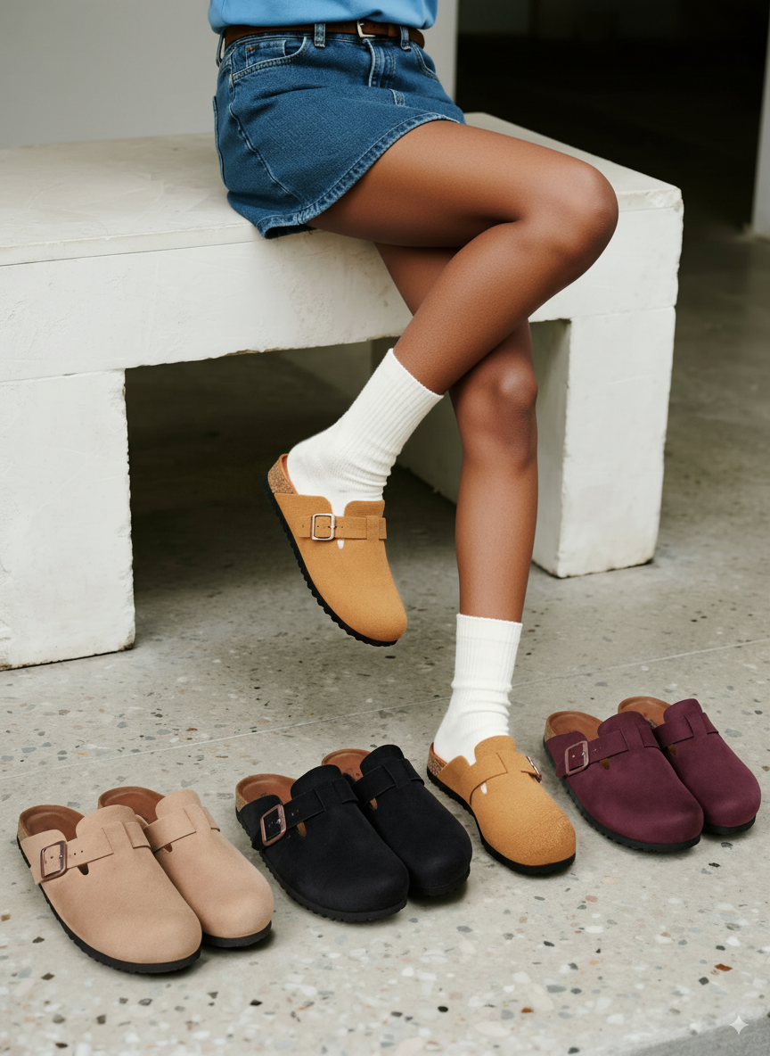 Trary Potato Clogs - Premium Vegan Suede Comfort Clogs with Cork Footbed | Unisex
